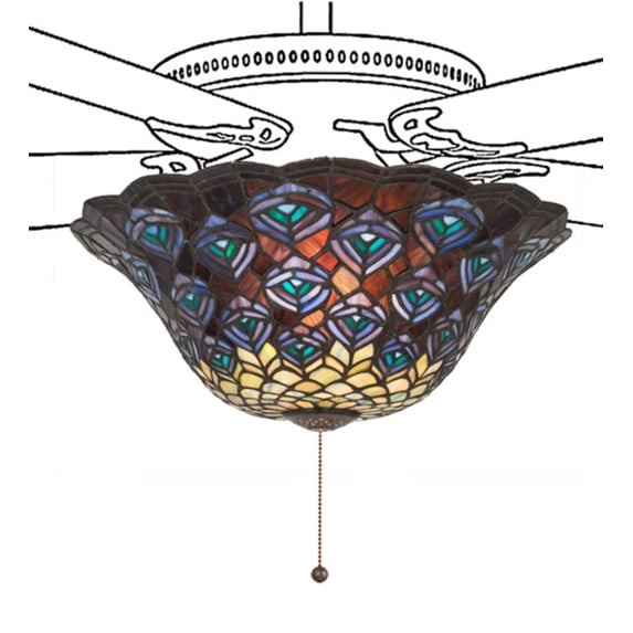 Meyda Home Decorative Accent 16"W Tiffany Peacock Feather Ceiling Fan Light Fixture
