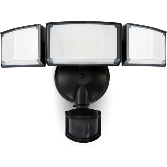 727500 Lumen Security Light Motion Sensor Light Outdoor, 5000 Daylight Color, 65 Waterproof, From Dusk Till Dawn, 3 Head Motion Detection Floodlight Suitable for Garage, Yard, Veranda (Black)