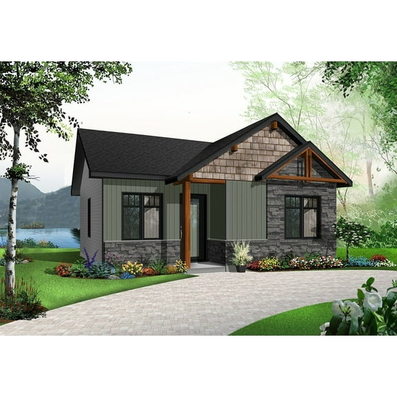 728-1704: Small & affordable Modern 2 Bed, 1 Bath Luxury Home Plan, 629 Sq Ft: Full Blueprints with License to Build by Home Plan Marketplace - Lesuto