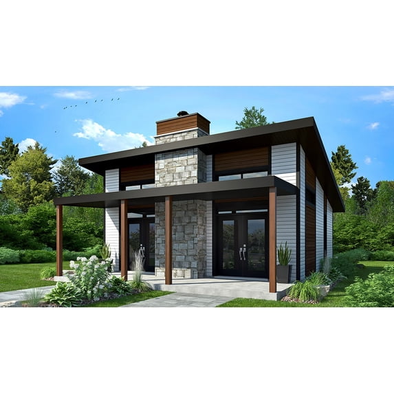 728-1909: Modern Contemporary 0 Bed, 1 Bath Luxury Home Plan, 686 Sq Ft: Full Blueprints with License to Build by Home Plan Marketplace - Lesuto