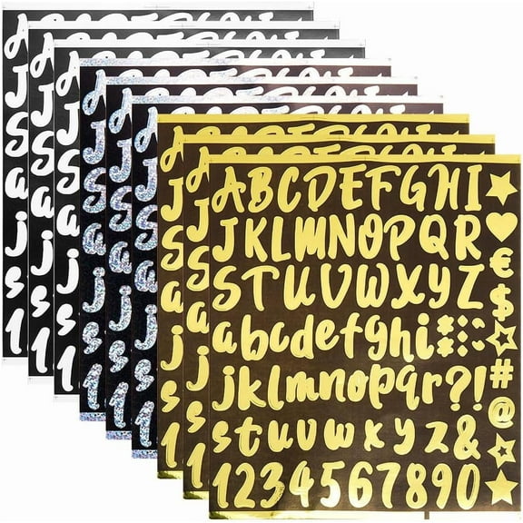 729Pcs 9 Sheets Alphabet Numbers Stickers 3 Colors Self Adhesive Label Sticker White Gold Letter Decals Scrapbook Vinyl Letters Number Kit Waterproof Decal for Mailbox Bottle Laptop DIY Sign