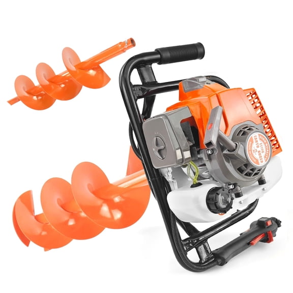 72CC 2-Stroke Gas Powered Earth Auger Post Fence Hole Digger + 6" 10" Auger Triple Drill Action Design Bits, Petrol Drill Borer