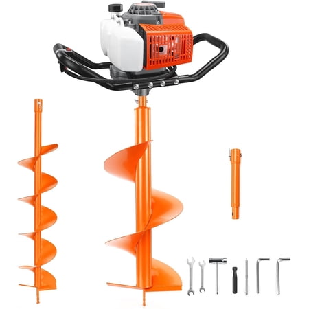 72CC Gas Powered Post Hole Digger, 2-Stroke Earth Auger Drill with 6" & 10" Auger Bits + 1 Extension Bar, Heavy Duty Petrol Hole Borer for Fence Post Digging, Tree Planting, Garden Lawn