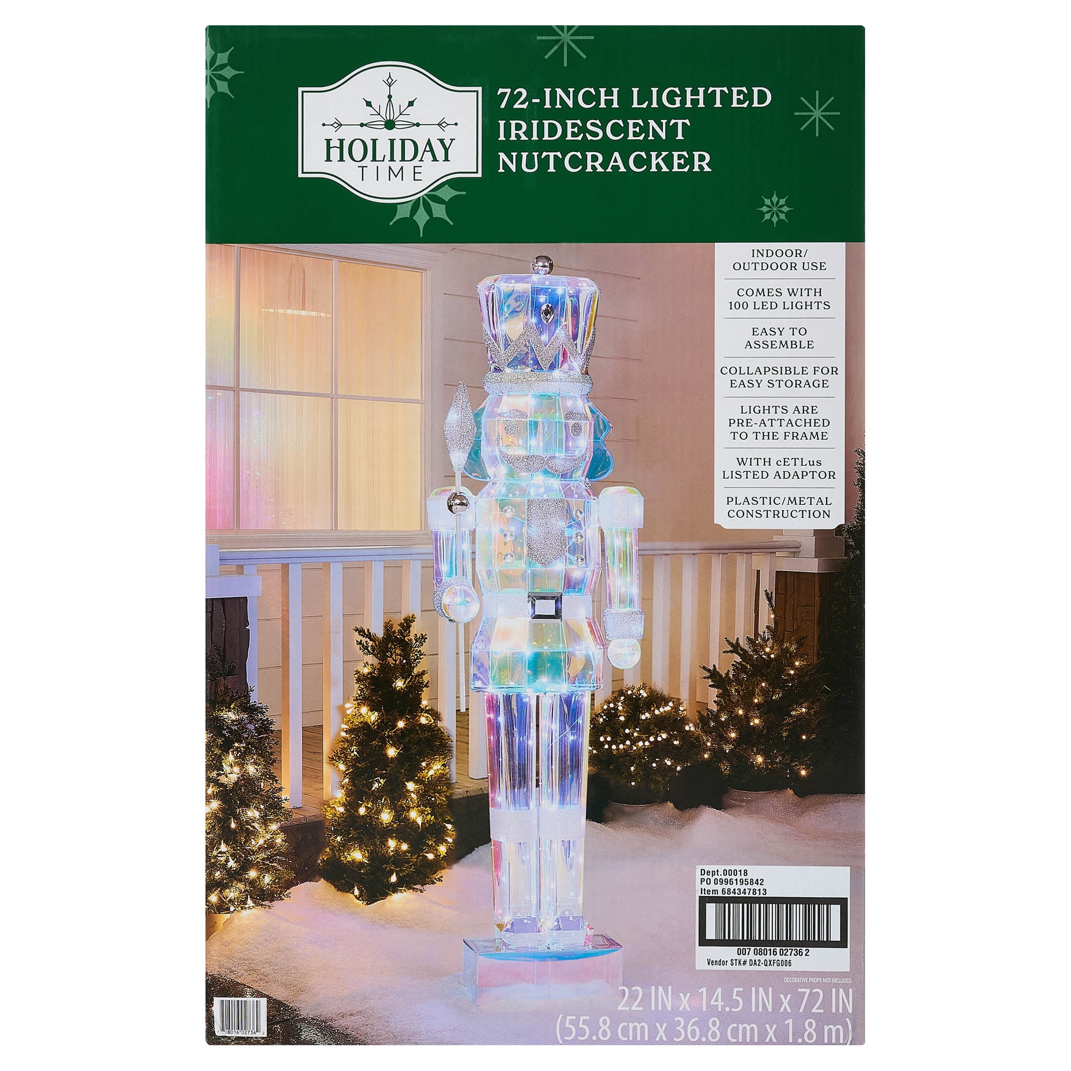 LED Lighted Prism Nutcracker Christmas Decoration, Iridescent, 72", by Holiday Time
