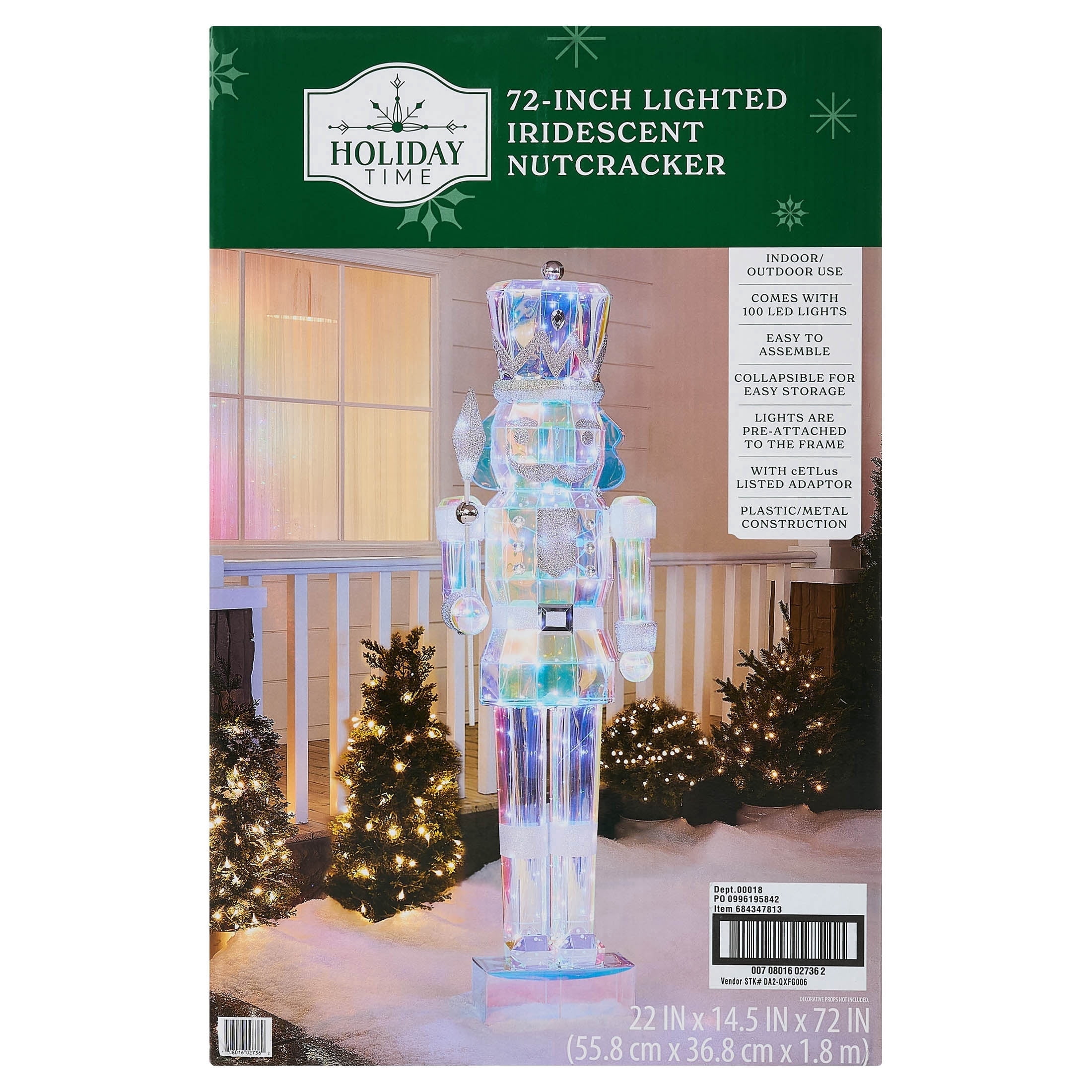 LED Lighted Prism Nutcracker Christmas Decoration, Iridescent, 72
