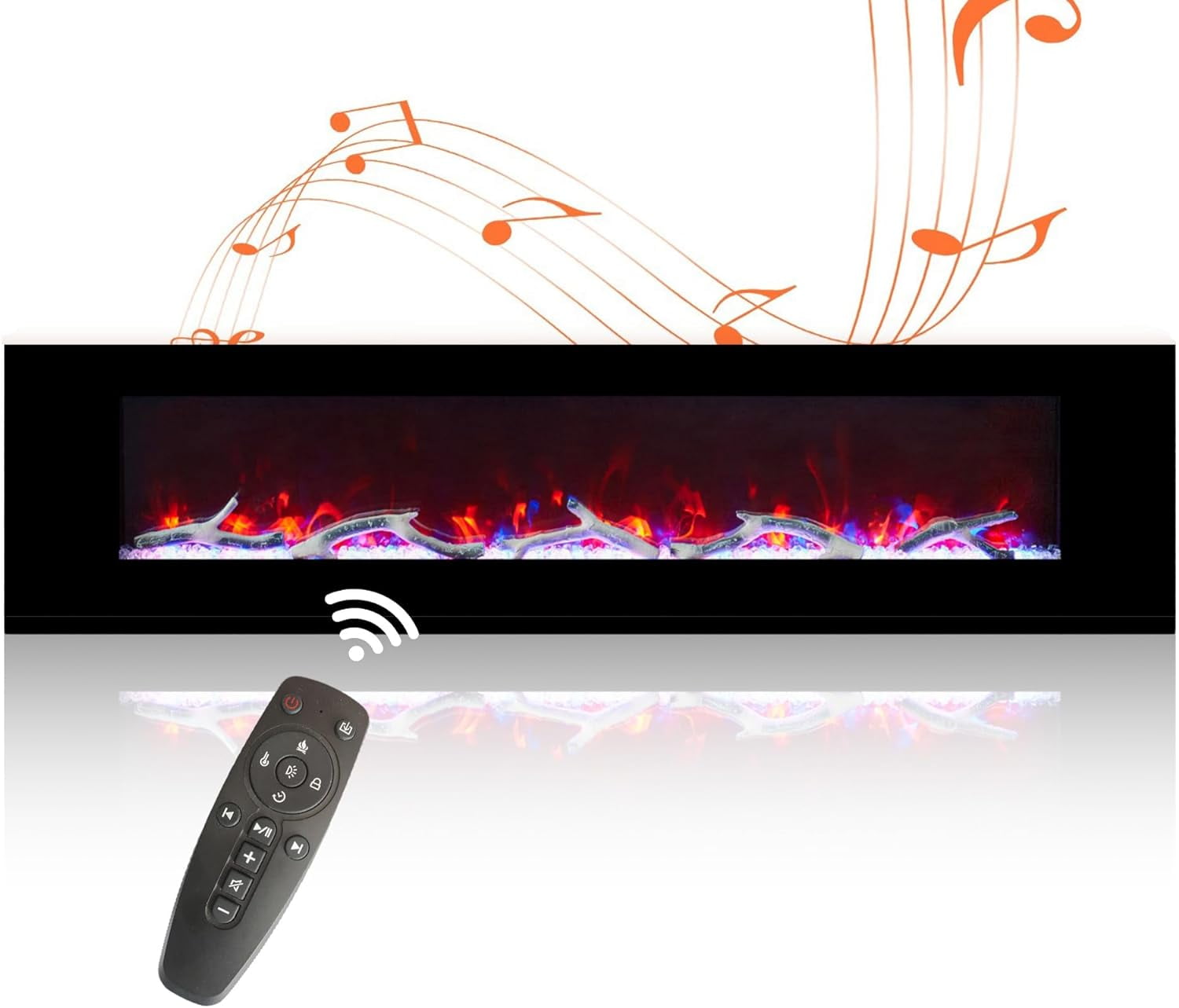72In Electric Fireplace With Bluetooth Speakers Wall Mounted Fireplace