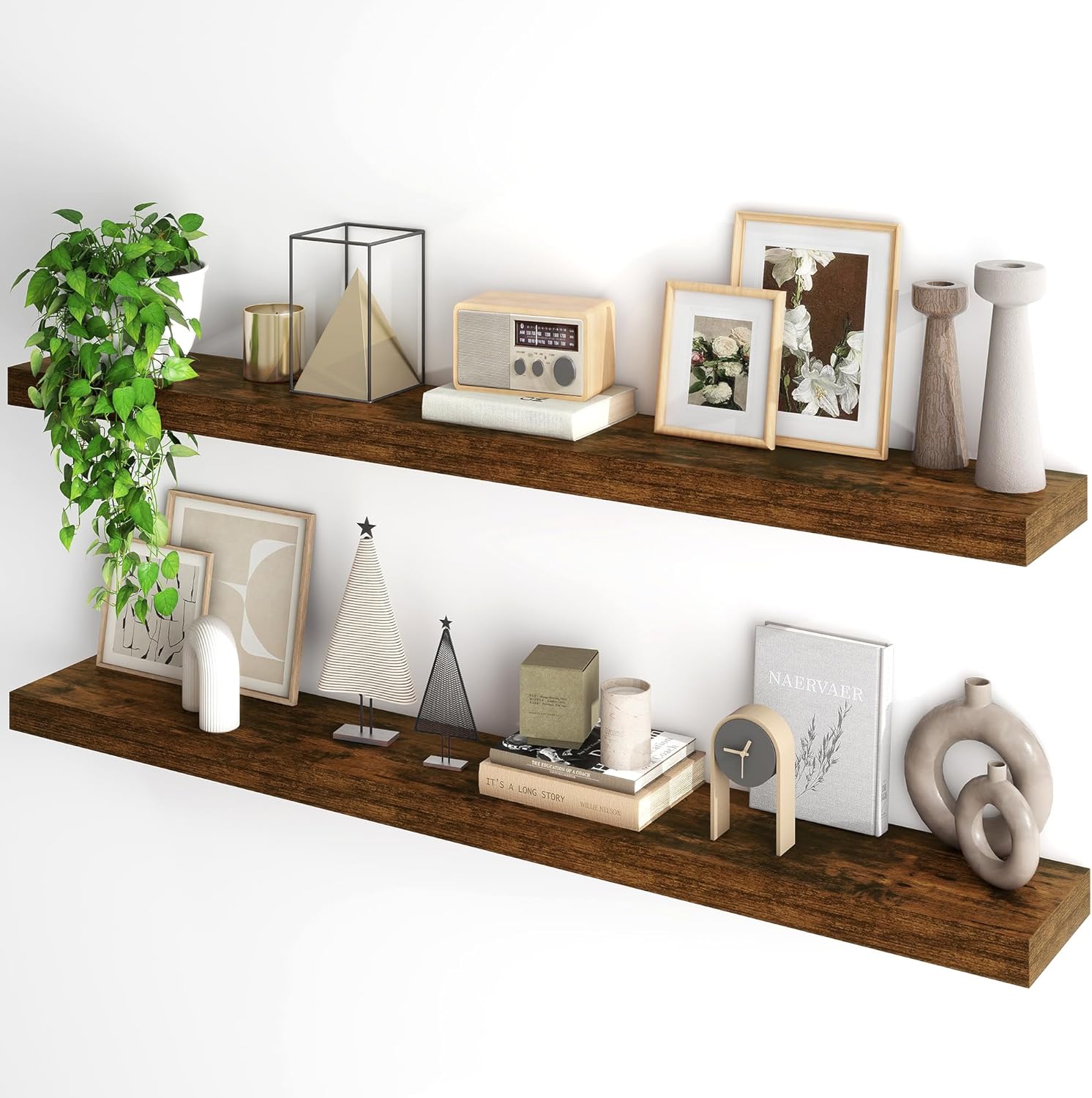 72Inch Floating Shelves Wall Mounted Rustic Wood Floating Shelf With 