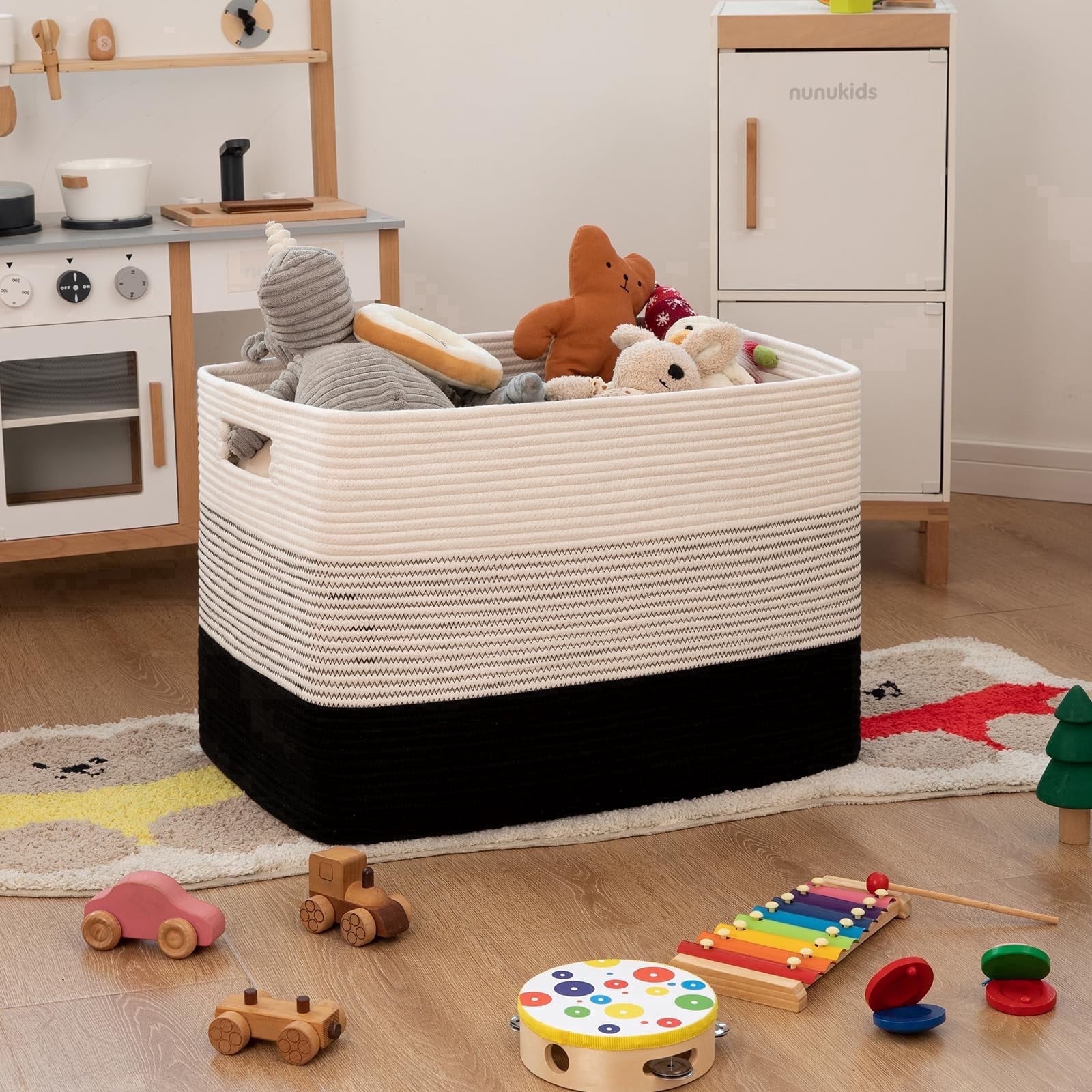 75L Large Blanket Basket（25"x16"）,Large Blanket Basket for Organizing, Dog Toy Bin,baby laundry basket,Cotton Rope Blanket Basket for Living Room, Laundry, Nursery, Pillows,Gradient Black