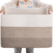 72L Large Blanket Basket 25"x16" ,Large Blanket Basket for Organizing, Dog Toy Bin,baby laundry basket,Cotton Rope Blanket Basket for Living Room, Laundry, Nursery, Pillows White and Brown