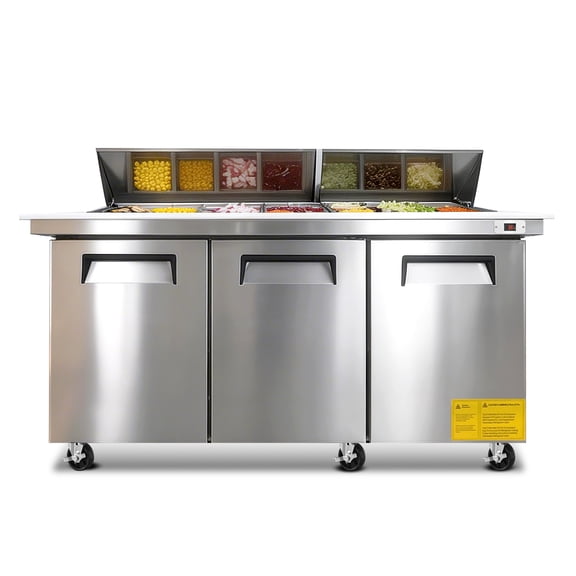 72M IN Commercial Refrigerators Sandwich&Salad Prep Table with a Butcher Block Cutting Board, Protection Lid, Cold Storage, ETL Certified
