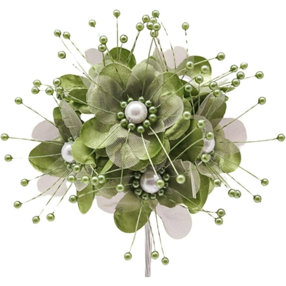 72PC Artificial Silk Pearl Spray Craft Flower Home Decor DIY Wedding Bridal Veil Headband Dress Embellishment Scrapbook Favor Corsage, Flower Bouquet (Sage Green)