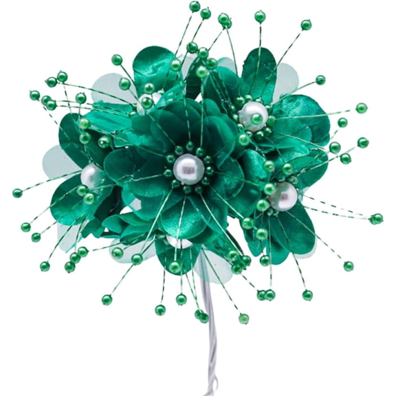 72PC Artificial Silk Pearl Spray Craft Flower Home Decor DIY Wedding Bridal Veil Headband Dress Embellishment Scrapbook Favor Corsage, Flower Bouquet (Emerald)