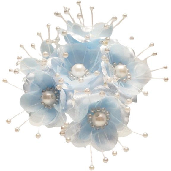 72PC Artificial Silk Pearl Spray Craft Flower Home Decor DIY Wedding Bridal Veil Headband Dress Embellishment Scrapbook Favor Corsage, Flower Bouquet (Light Blue)