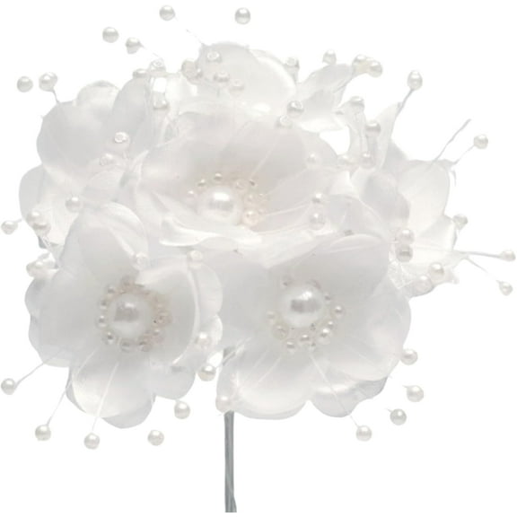 72PC Artificial Silk Pearl Spray Craft Flower Home Decor DIY Wedding Bridal Veil Headband Dress Embellishment Scrapbook Favor Corsage, Flower Bouquet (White)