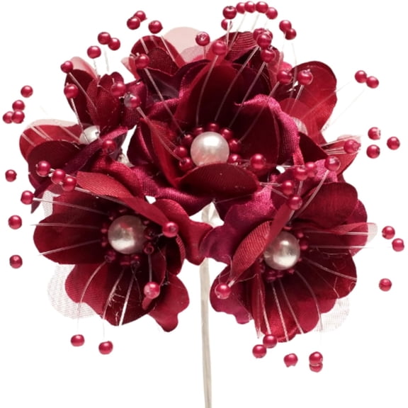 72PC Artificial Silk Pearl Spray Craft Flower Home Decor DIY Wedding Bridal Veil Headband Dress Embellishment Scrapbook Favor Corsage, Flower Bouquet (Burgundy)