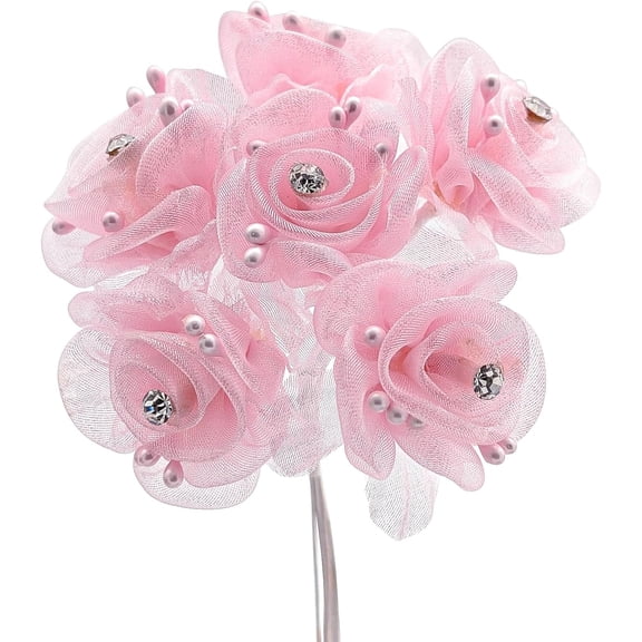 72PC Light Pink Artificial Organza Rhinestone Craft Flower for Home Craft Decor DIY Wedding Bridal Veil Headband Dress Cake Topper Embellishment Scrapbook Favor Corsage Floral Bouquet Arrangement
