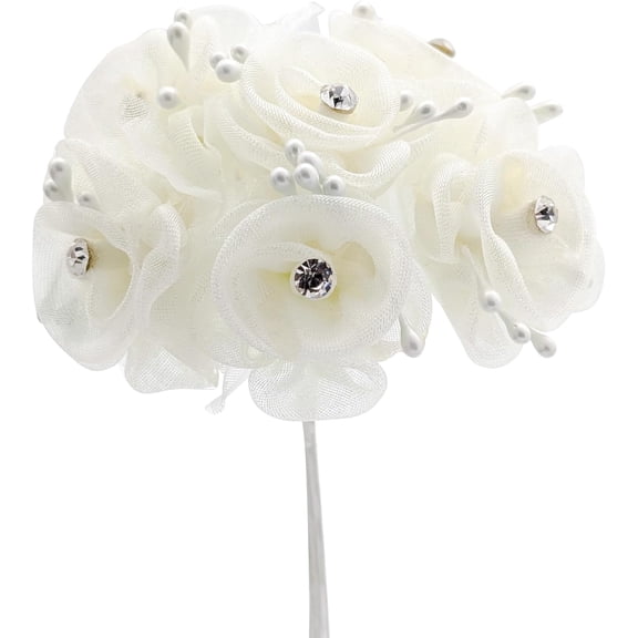 72PC Mint Green Artificial Organza Rhinestone Craft Flower for Home Craft Decor DIY Wedding Bridal Veil Headband Dress Cake Topper Embellishment Scrapbook Favor Corsage Floral Bouquet Arrangement