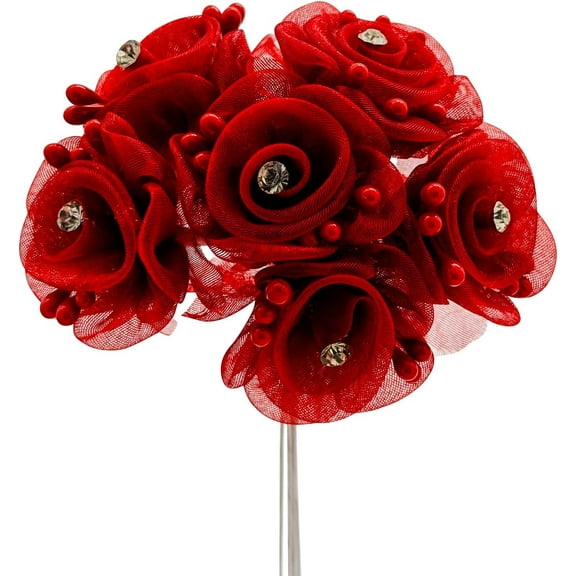 72PC Red Artificial Organza Rhinestone Craft Flower for Home Craft Decor DIY Wedding Bridal Veil Headband Dress Cake Topper Embellishment Scrapbook Favor Corsage Floral Bouquet Arrangement