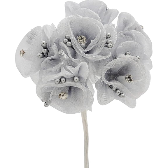 72PC Silver Artificial Organza Rhinestone Craft Flower for Home Craft Decor DIY Wedding Bridal Veil Headband Dress Cake Topper Embellishment Scrapbook Favor Corsage Floral Bouquet Arrangement