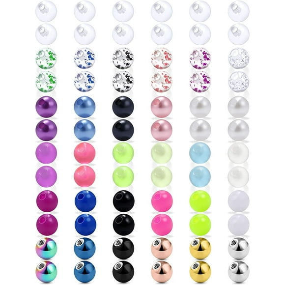 72PCS 14G 16G Replacement Balls Piercing Jewelry Barbell Parts 5MM Stainless Steel Clear Flexible Balls for Women Men