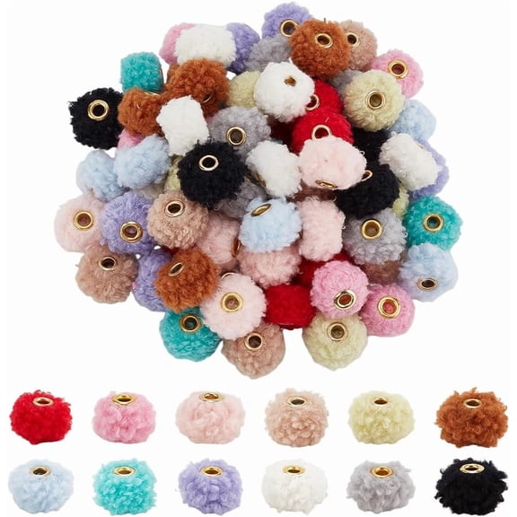 72PCS 20 mm Fluffy Beads Funny Rondelle Beads 12 Colors Pen Decorations Beads Cute Plush Ball Beaded