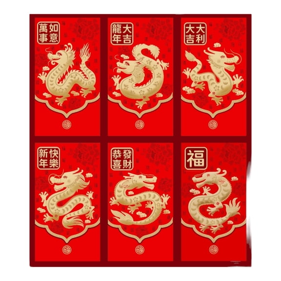 72PCS 2024 Big Chinese Dragon Lunar New Year Lucky Red Hong Bao Money Envelopes