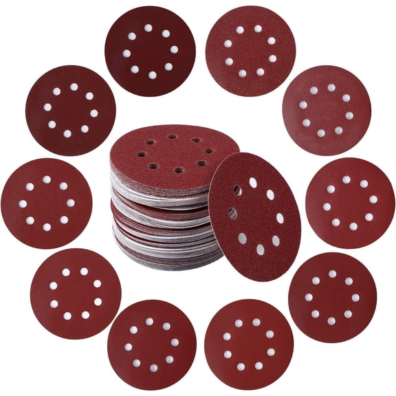 72PCS 5" Sanding Discs 40 60 80 120 180 240 320 Grit Assorted Hook Loop 8-Holes