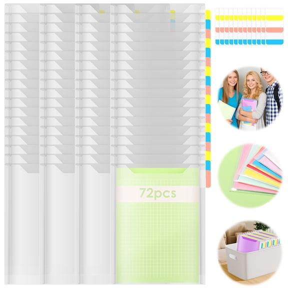 72PCS 9.06x12.09in Scrapbook Paper Storage Organizer, Cardstock Paper Holder with 120 PCS Sticky Index Tab, Clear Top Loading File Folder, Plastic Craft Storage Organizer for Vinyl Papers, Photos