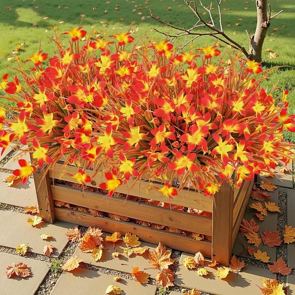 72PCS Artificial Mums for Outdoors Fake Fall Outdoor Lavender Flowers Orange Calla Lilly and Autumn Daisy Mums Flowers No Fade for Outside Window Box Porch Planters Garden Thanksgiving Decor