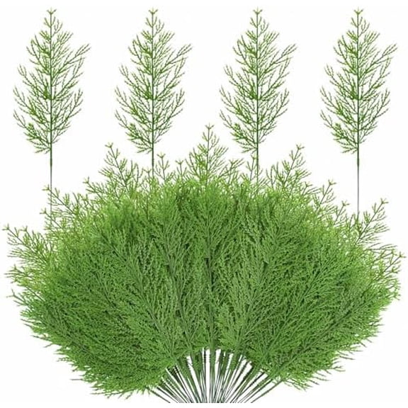 72PCS Artificial Pine Branches, Spring Greenery Stems Faux Pine Branches, Fake Christmas Pine DIY Cedar Picks for Holiday Garland Wreath Vase Craft Home Kitchen Garden Decorations