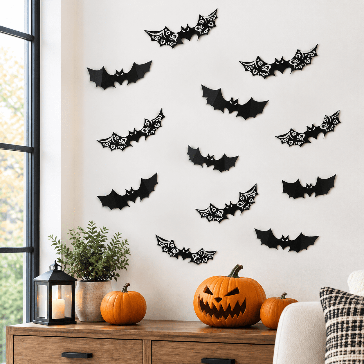 Stickerss Bat 72PCS Black Bats Wall Decals, Oversized 3D Hollow Bat Stickers for ...