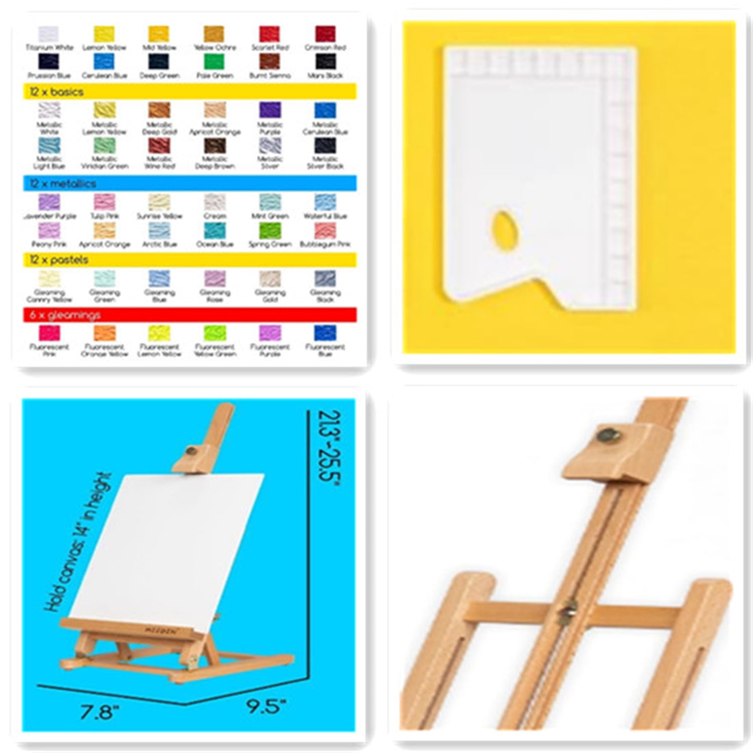 72PCS Deluxe Acrylic Paint Set, Artist Painting Kit with Beech Wood Tabletop Easel, 48 Colors x 22ml Acrylic Painting Set, Canvas, Paint Brushes, Art Supplies for Adults, Kids, Beginners