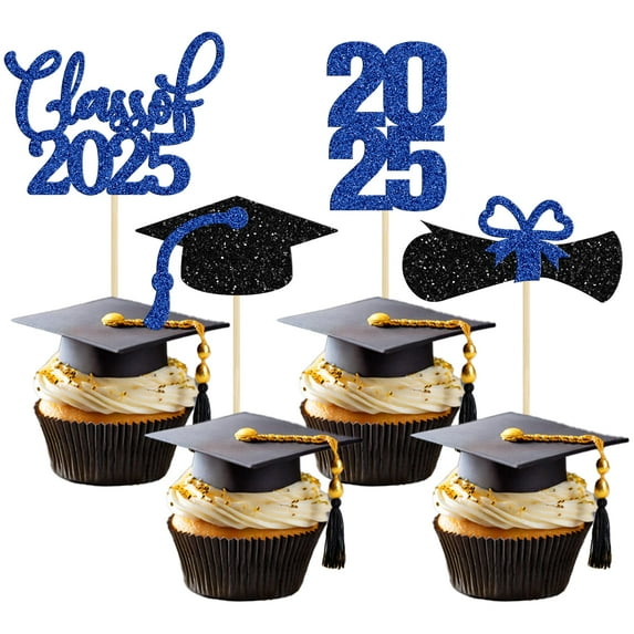 72PCS Graduation Cupcake Toppers 2025 Glitter Class of 2025 Cake Decorations Graduation Cap Cupcake Picks 2025 Graduation Theme Party Cake Decorations Supplies