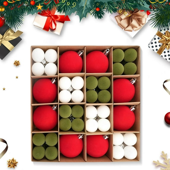 72PCS Velvet Christmas Balls Flocked Ornaments Plastic Balls Hanging Decorations for Xmas Tree Home Party Decorative Balls Set Mixed Sizes(A)