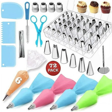 72PCs Icing Piping Bags and Tips Set-Cookie,Cupcake Icing Tips Cake Decorating Kit Baking Supplies -42 Cake Frosting Piping Tips with Reusable& Disposable Pastry Bags