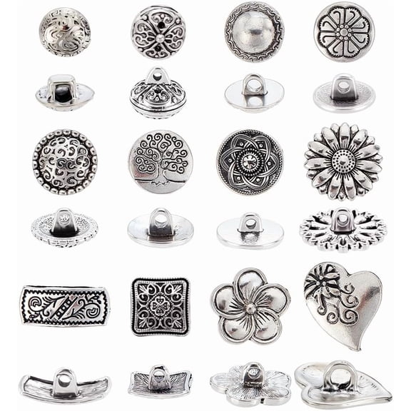 72Pcs 12 Styles Metal Buttons Flat Round/Arch/Flower/Heart/Square Vintage Filigree Shank Button Decorative Sewing Buttons for Blazer Uniform Shirt Coats Jacket Sewing DIY Crafts Mixed Color
