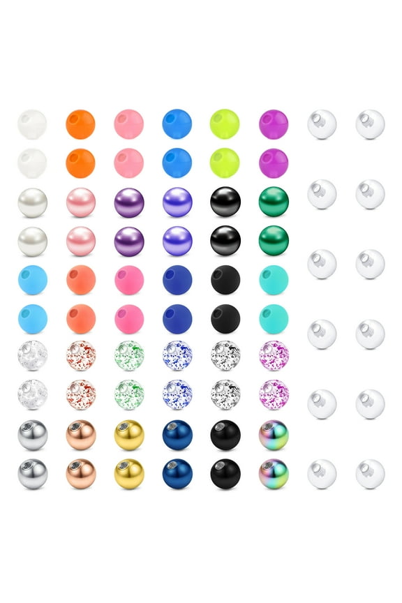 72Pcs 14G Ball For Piercing Replacement Balls Externally Threaded Nipple Industrial Tongue Belly Piercing Rings Body Jewelry Piercing