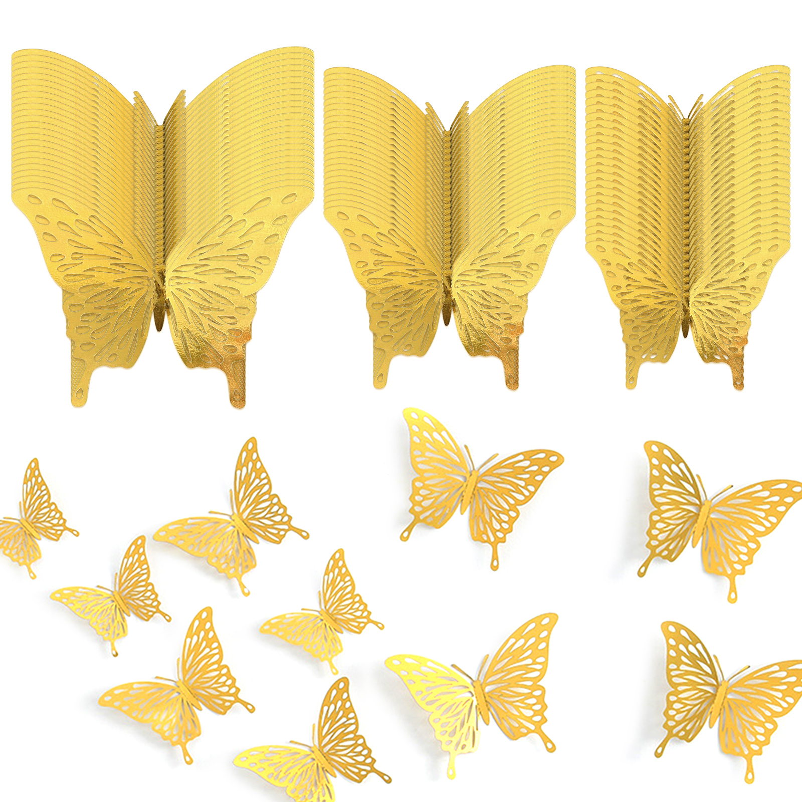 72Pcs 3D Gold Butterfly Wall Decor 3 Sizes Butterfly Decorations