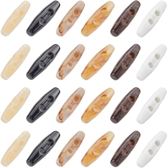 72Pcs 6 Colors Acrylic Toggle Buttons 1.6x0.5 2 Holes Horn Olive Shape Sweater Coats Buttons Replacement for Jacket Clothing Sewing DIY Art Craft Black White Coconut Brown Hole: 5mm DIY