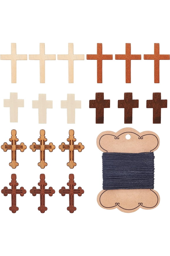 72Pcs 6Colors Wood Pendants Mini Crosses Charms Wood Pendants for retroParty Favors Sunday School DIY Craft