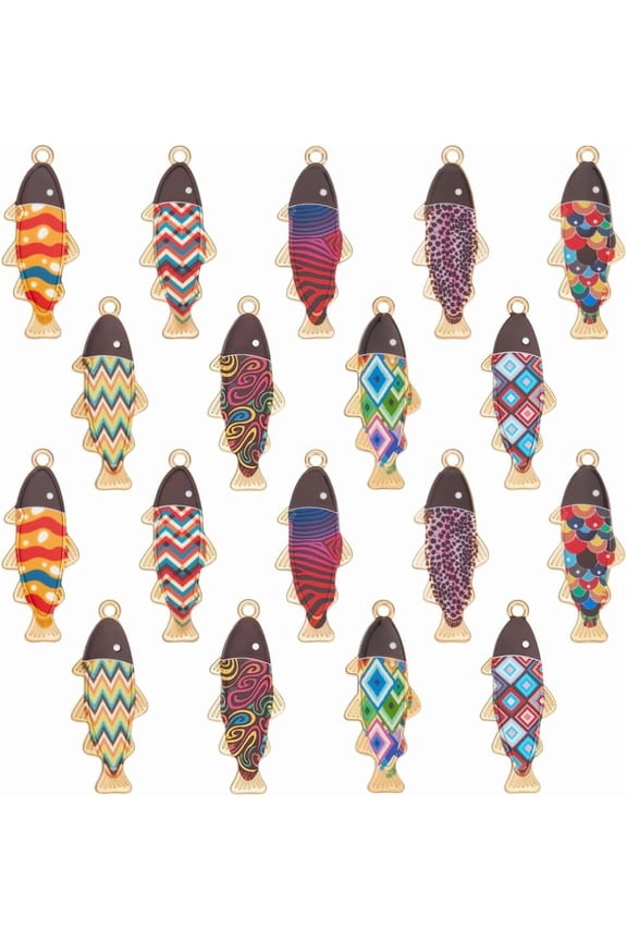 72Pcs 9 Colors Alloy Enamel Fish Charm Colorful Summer Ocean Theme Pendants Golden Assorted Style Animal Small Fish Pattern for Bracelet Necklace Jewelry Making DIY Crafts Colorful