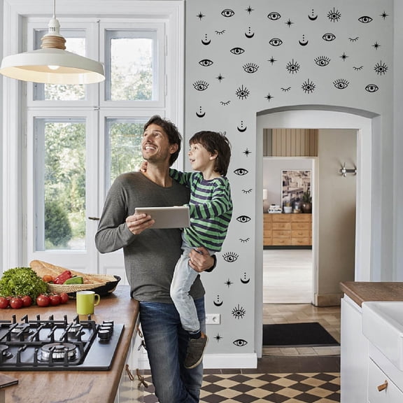 72Pcs Black Eyes Wall Stickers Peel and Stick Wall Decals Wall Art Decor Removable Vinyl Eyelashes Wall Stickers for Living Room Bedroom Office Home Wall Decorations Indoor Decor