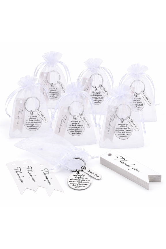 72Pcs Bulk Stainless Steel Key Chains Set, Coworker Gifts with Engraved Thank You Message, Organza Bags & Cards, Ideal for Employee, Teacher, Nurse, Celebration & Party