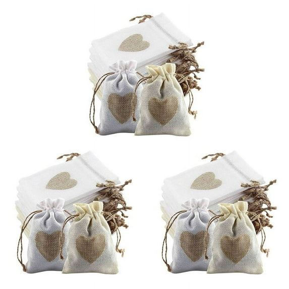 72Pcs Burlap Pouches with Drawstring and Heart Pattern Candy Gift Bag Pouch Baptism Bag Wedding for Stuffing Bag