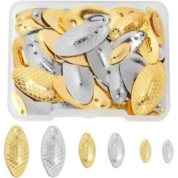 72Pcs Iron Fishing Lures Fishing Attractor Spinner Blades for Hard Lures Worm Spinner Baits Spoons Rigs Making Horse Eye with Fish Scale Pattern