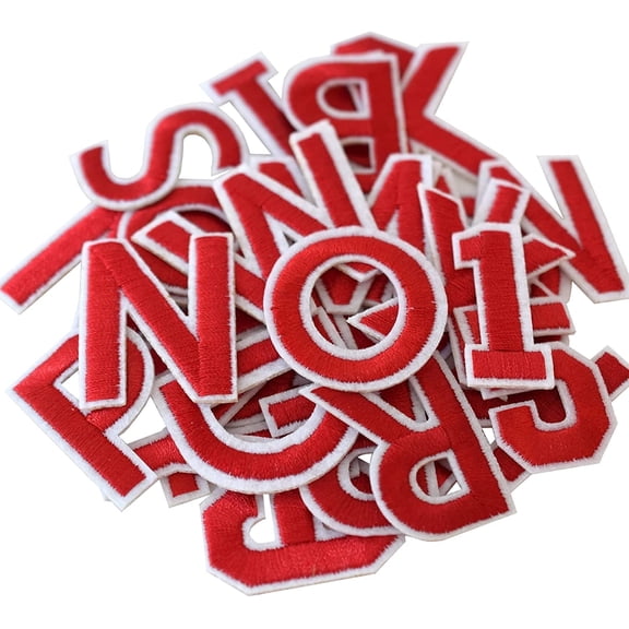 72Pcs Iron On Letters & Numbers Patches, Red A-Z Alphabet 0-9 Number Embroidered Appliques for Clothing, Hats, Jeans, DIY Craft Decoration