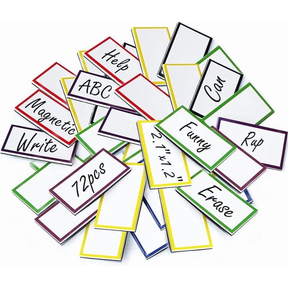 72Pcs Magnetic Name Tags Small Thick Dry Erase Magnet Labels Writable Wipable Mini Magnetic Tapes Strips for Classroom Office Calendar Whiteboards Shelf Garage Fridge, 2.1x1.2