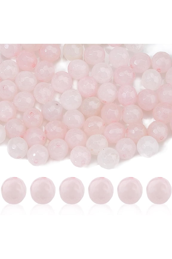 72Pcs Natural Rose Quartz Beads 8mm Natural Stone Bead Strands Faceted Rose Quartz Beads Round Gemstone Bead for Jewelry Making DIY Bracelet Necklace Hole: 1mm for DIY