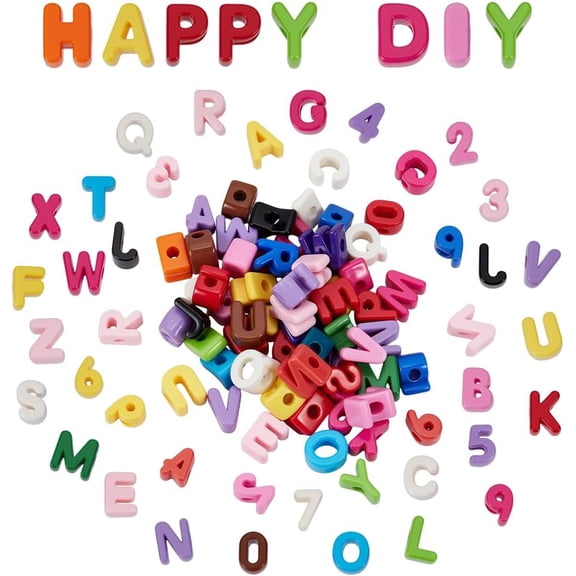 72Pcs Opaque Acrylic Letter Number Beads Large Hole 3D 0-9 Number Bead A~Z Alphabet Blocks Colorful Space Beads
