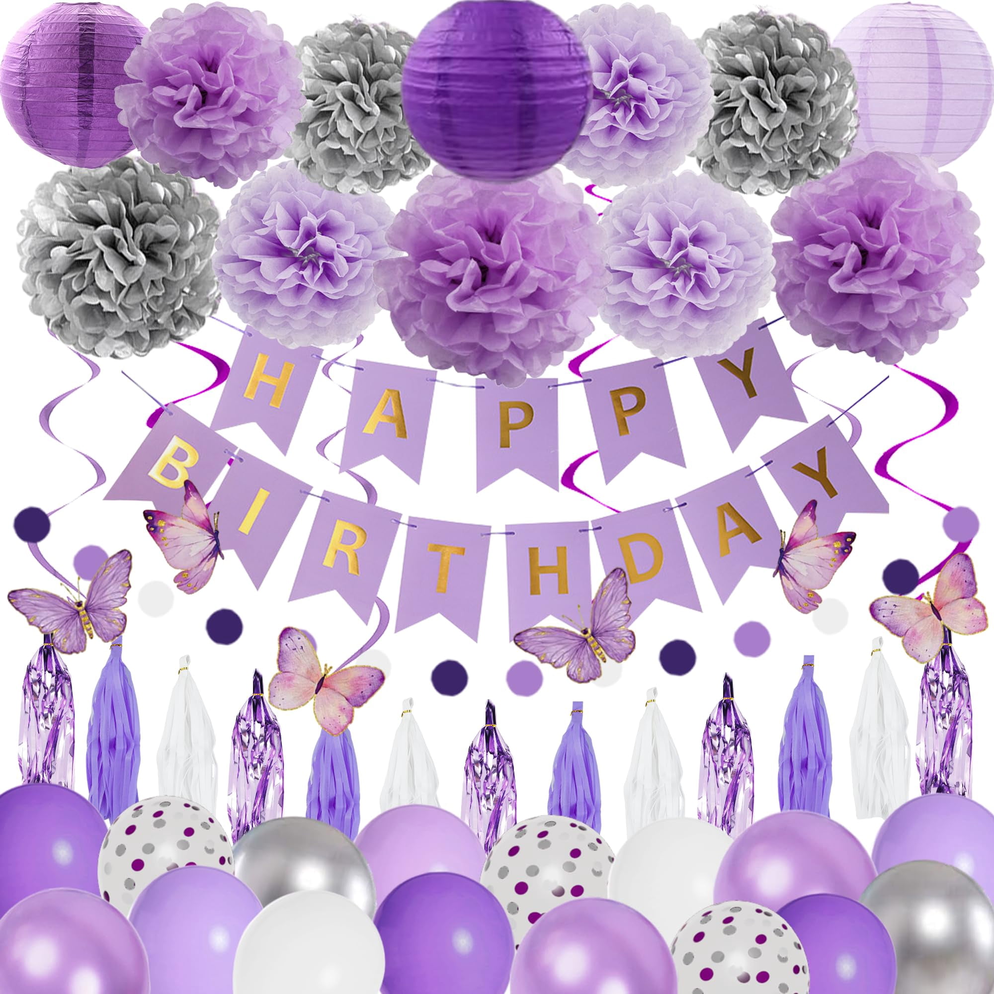 Purple & Silver Birthday Balloon Supplies - 